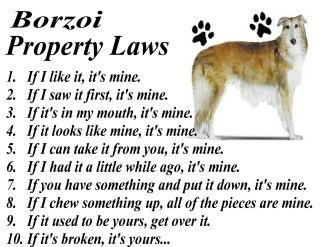 Parchment Print = Borzoi Dog Breed " Funny & True " Property Laws Framable Art