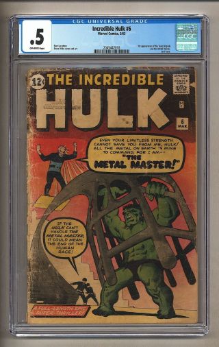 Incredible Hulk 6 (cgc 0.  5) O/w Pages; 1st App Metal Master 1963 Marvel (26592