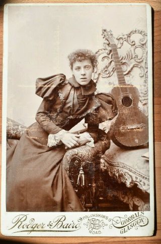 Victorian Cabinet Photograph Of A Woman With A Guitar,  Gorbals,  Glasgow Photo