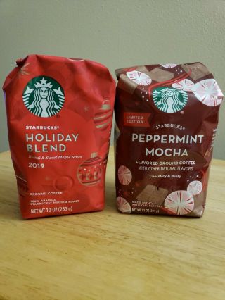 Starbucks Holiday Blend Ground Coffee,  Medium Roast (10 Oz) & Peppermint Mocha