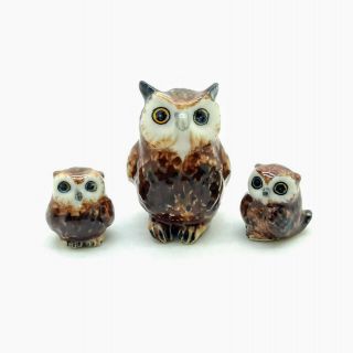 3 Owl Bird Ceramic Figurine Animal Miniature Statue - Cbo043