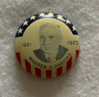 Warren G Harding Political President Pinback Button Pin Flag