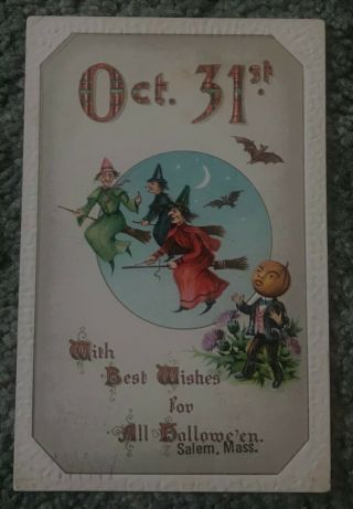 Vintage Halloween Postcard With Best Wishes For All Halloween