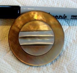 Vintage Carved Mother Of Pearl Abalone Shell Button 2 1/8 " Large