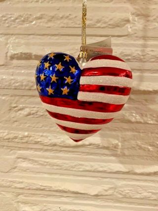 Large Christopher Radko Puffed Brave Heart American Flag Christmas Ornament 9/11