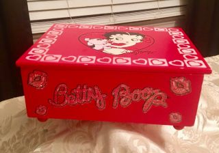 Rare Vintage Collectible 2006 Betty Boop Red Wooden Jewelry Trinket Box 2