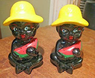 Vintage Black Americana Salt And Pepper Shakers Watermelon Babies Memorabilia