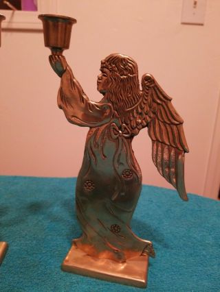 2 - 1985 Heavy Solid Brass Angel Taper Candle Holder Christmas Around the World 2