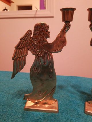 2 - 1985 Heavy Solid Brass Angel Taper Candle Holder Christmas Around the World 3