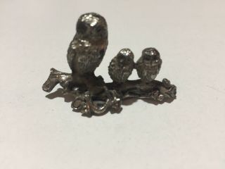 Mini Metal Sculpture Of 3 Owls On A Branch 1 " X 1 3/4 " - No Identifying Marks