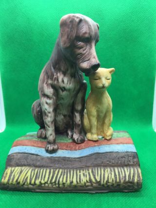 Porcelain Dog And Cat On Blanket Figurine 5 " Tall