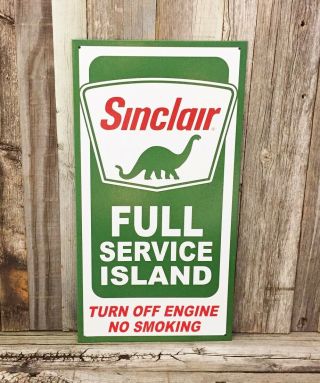 Sinclair Dino Gasoline Full Service Island Gas Oil Metal Tin Sign Vintage Garage