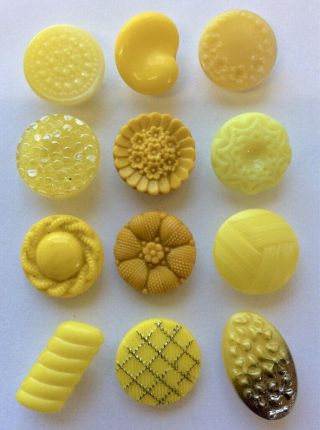 12 X 19mm Vintage Yellow Glass Buttons,  Lustre,  Silver Trims,  Shapes