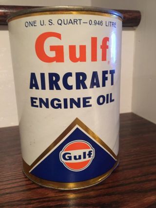 Vintage Gulf Aircraft Engine 1qt Oil Can Full Composite Mancave Decor