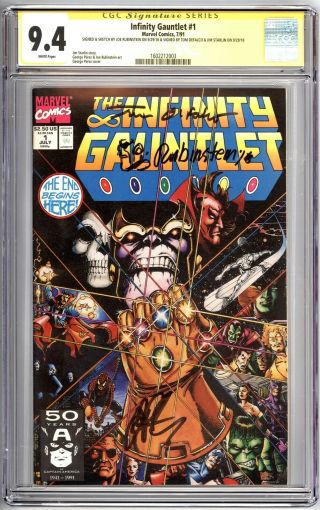 Infinity Gauntlet 1 Cgc 9.  4 Ss Signed X3/sketched Rubinstein Starlin Defalco