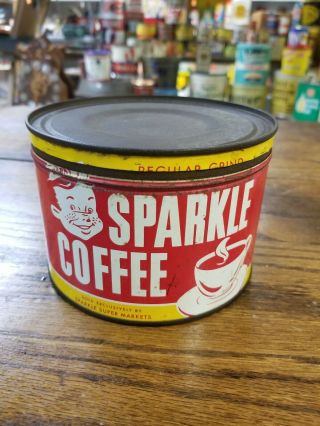 Rare Vintage Sparkle Coffee Tin Key Wind Kw 1 Lb Can Young Boy Litho Sparky