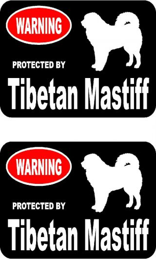 2 Protected By Tibetan Mastiff Dog Car Bumper Home Window Vinyl Decals Stickers
