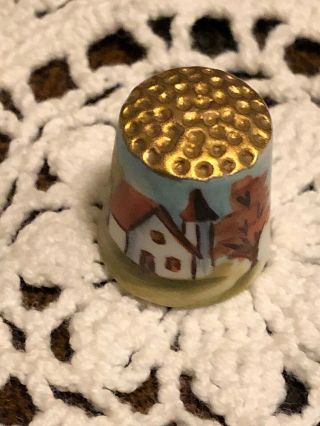 Thimble Bisque Country House Hand Painted By Do