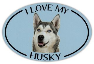 Oval Dog Breed Picture Car Magnet - I Love My Husky (siberian) - Bumper Sticker