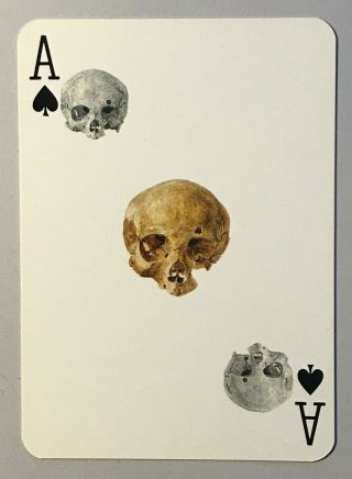 (153) Single Playing Card - Ace Of Spades - Three Skulls