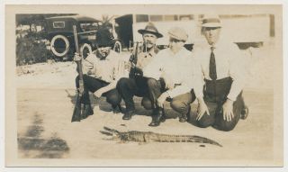 Gator Hunting Men W Rifle Guns Dead Alligator @ Lake Worth Florida C1910 
