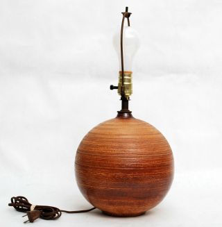 Mid Century Modern Ceramic Table Lamp Sphere Ball Shape Sgrafitto Martz Vintage