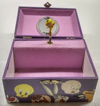 Vintage 1996 Looney Tunes Tweety Bird Merrily We Roll Along Jewelry Music Box