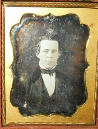 1/9th Size Daguerreotype Image Of Young Man In Half Case