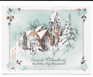 Antique German Christmas And Year Greeting Card,  Pretty Church In Snow Scene