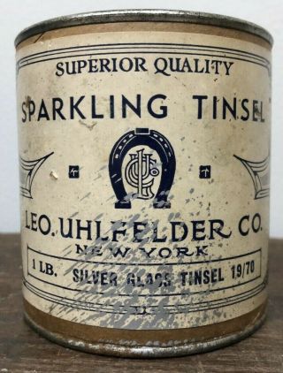 Vintage Sparkling Silver Glass Tinsel Glitter In Can (1 Lb. ) Leo.  Uhlfelder Co.