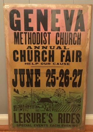 Vintage Carnival Poster,  Geneva Florida,  June 25,  26,  27th