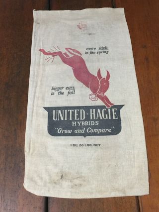 Vintage United Hagie Hybrids 1 Bushel Bucking Mule Cloth Corn Seed Sack - Iowa