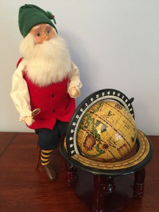 Byers Choice Carolers Santa On Stool W/ Magnifying Glass And Globe