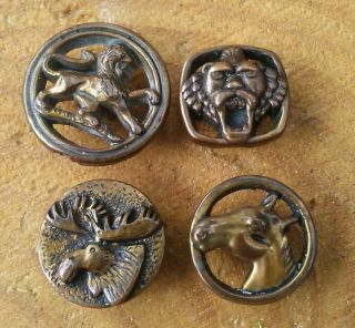 Set Of 4 Vintage Metal On Composite Figural Clothes Buttons.