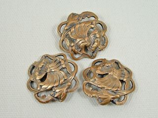 Three Pierced Brass Art Nouveau Buttons C.  1900.