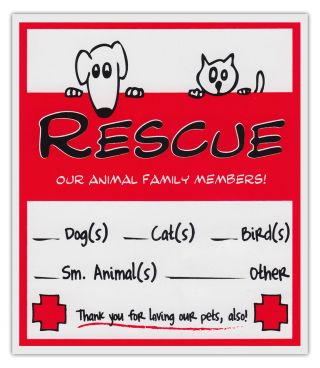 2 - Pack Pet Rescue Alert To Fire Department | Window Stickers Decals Dogs Cats