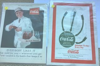 2 Early Coca - Cola Ads 1925 Baseball Stadium Vendor Arrows Atlanta