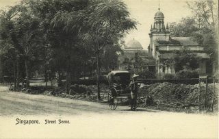 Straits Settlements,  Singapore,  Street Scene,  Rickshaw (1905) Postcard