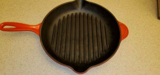 Le Creuset Cast Iron Enameled Red 26 Grill Skillet Pan 10.  5 " France