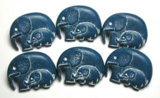 Bb Vintage Polymer Button Set Of 6 Elephant With Baby Elephant 11/16 "
