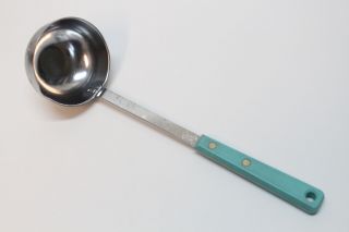 Vintage Ekco Forge Kitchen Cooking Serving Ladle Stainless W/ Turquoise Handle