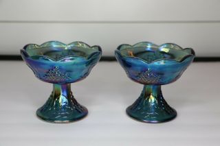 Vintage Indiana Carnival Glass Depression Glass Blue Iridescent Candle Holders