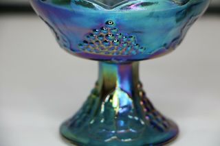 Vintage Indiana Carnival glass depression glass blue iridescent candle holders 2