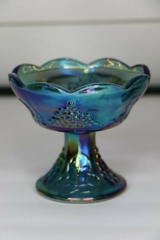 Vintage Indiana Carnival glass depression glass blue iridescent candle holders 3
