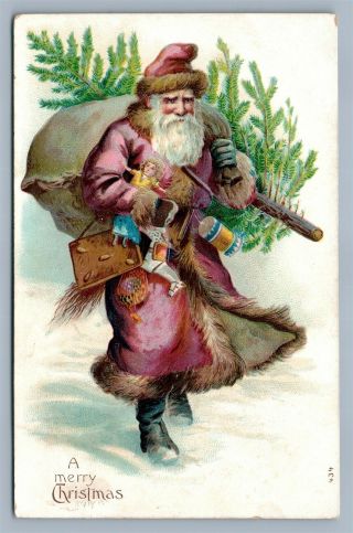 Santa Christmas Antique Embossed Postcard By Otto Schloss Series 434
