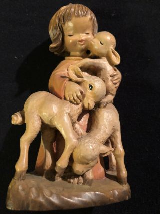 Vintageanri Ferrandiz 5.  75 " Nativity Girl With Lamb Sheep Wood Hand Carved Italy