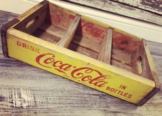 Vintage 1968 Yellow Coke Coca Cola Wood Soda Crate 168