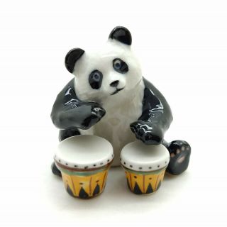 Panda Bear Ceramic Figurine Animal Playing 2 Drum Statue - Fg005 - 1