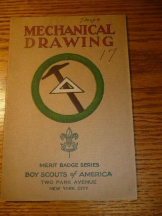 Boy Scout Merit Badge Book Tan Cover,  Mechanical Drawing,  Scouting,  Boyscouts