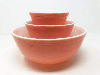 Set Of 3 Vintage Pyrex Flamingo Pink Mixing Bowls 401 402 404 Mixers Stacking